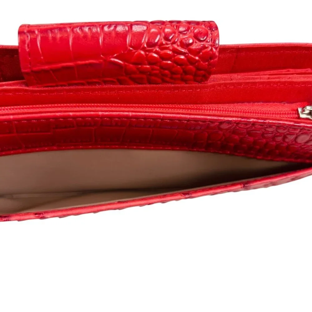 Buxton Red Vegan Leather Wallet Embossed Croc Ostrich Buckle Clasp Silver